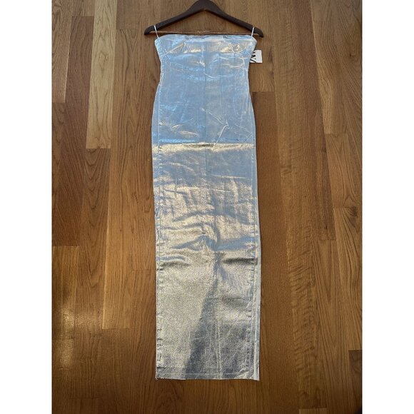 NWT ZARA Strapless Silver Coated Bodycon Midi/Maxi Dress – Shiny Metallic Night- - Picture 2 of 7